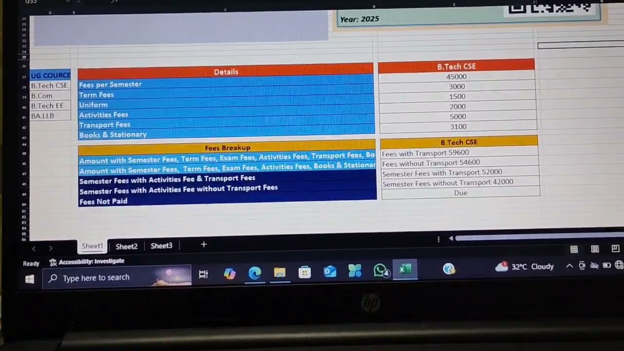 Excel project | College fees record