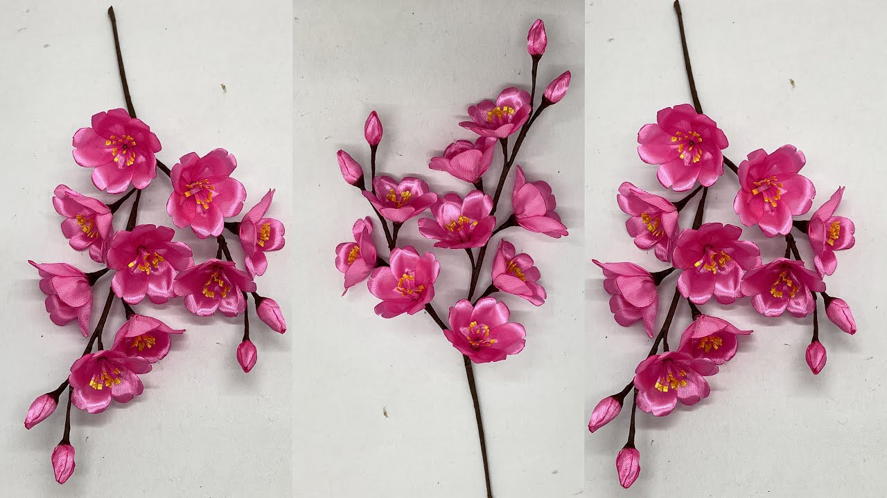 Сделай сам | Простой способ сделать цветы вишни из атласной ленты | Атласная Лента Цветок Легко