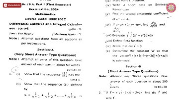 BSC BA 1ST SEM MATHEMATICS DIFFERENTIAL CALCULUS AND INTEGRAL CALCULUS 2024 | VBSPU