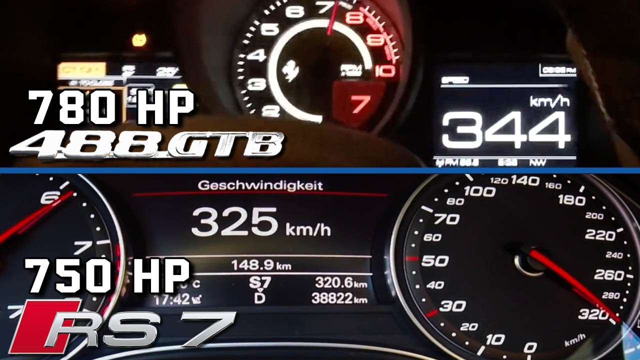 Audi Rs7 750hp Vs 780hp Ferrari 488 Gtb 0 344kmh Acceleration Top Speed By Autotopnl