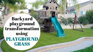 Famous Backyard Playground Transformation using Playground Grass from ForeverLawn Profile