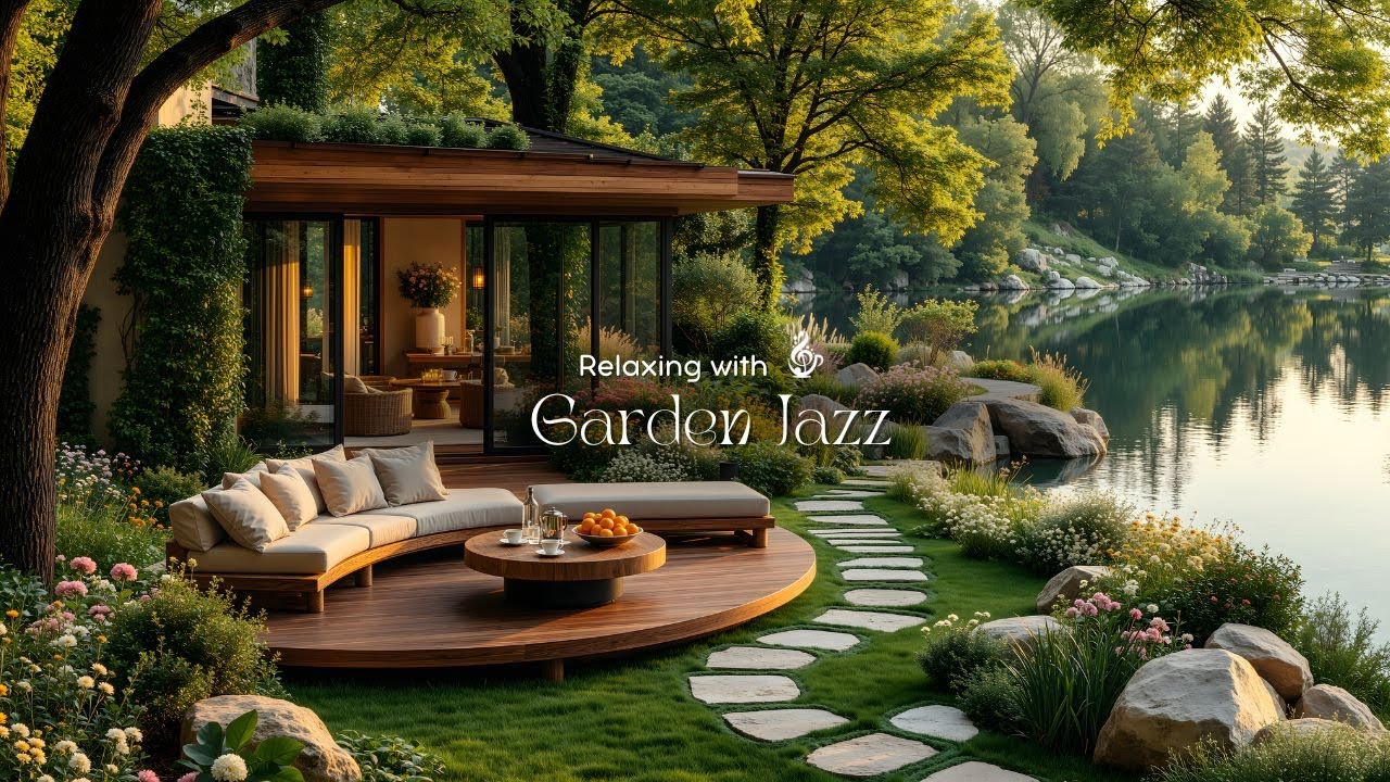 Природный Сад У Озера Для Отдыха | Расслабьтесь И Снимите Стресс Под Умиротворяющую Джазовую Мело...