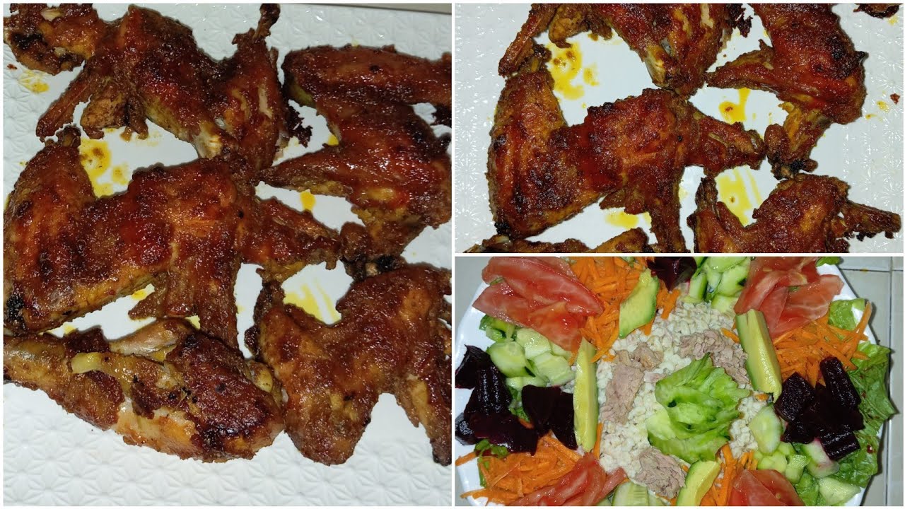 أجنحة  وفخيدات الدجاج مشوية في الفرن بتتبيلة خطيرة وجبة عشاء لذيذة وسريعة