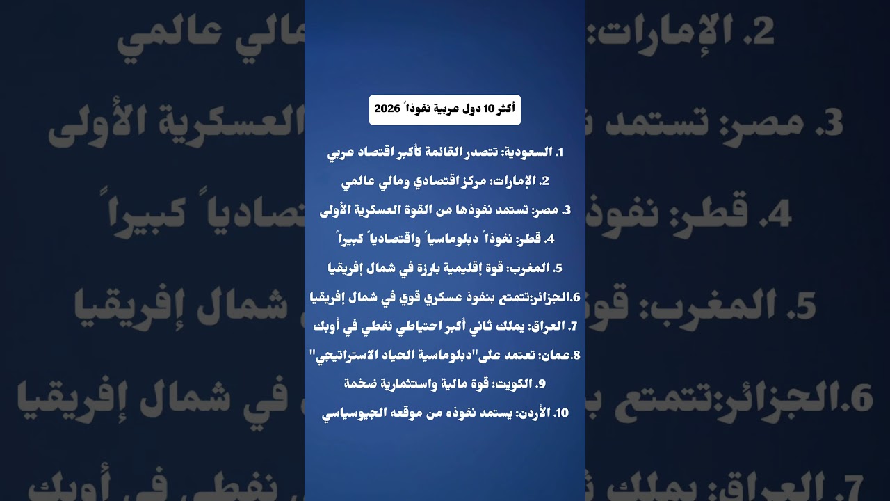أكثر 10 دول عربية نفوذاً 2026