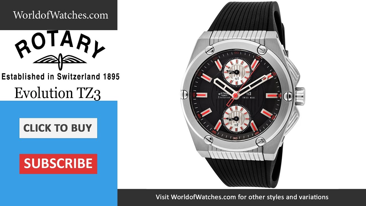 ROTARY Men's Evolution TZ3 Black Dial Black Textured Rubber