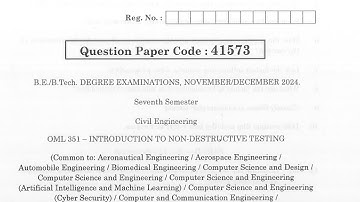 OML351 | Introduction to Non-Destructive Testing | Nov Dec 2024 | Anna University | Old Questions |