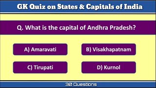 States \& Capitals of India GK Questions | GK Quiz on States \& Capitals of India | Quiz in English