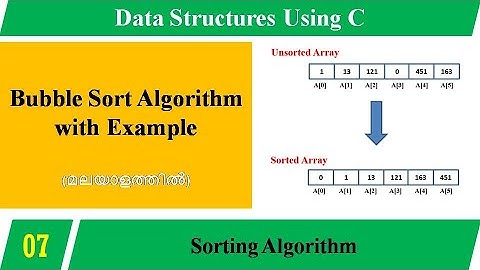 Lecture 7 –  Bubble Sort Algorithm with an Example (മലയാളത്തിൽ) –Data Structures