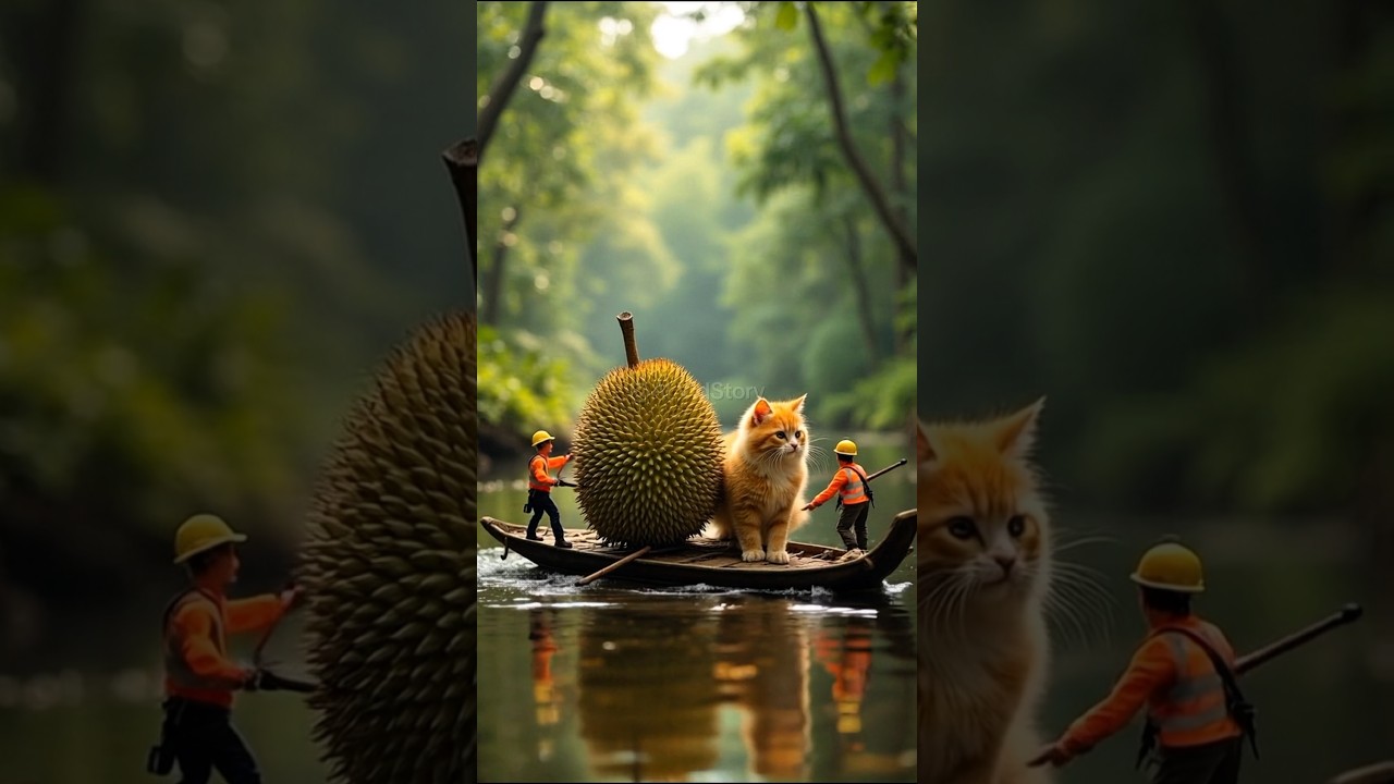 Mini Workers Save Giant Golden Kitten and Find a Giant Durian! 🐱🍈🚤 