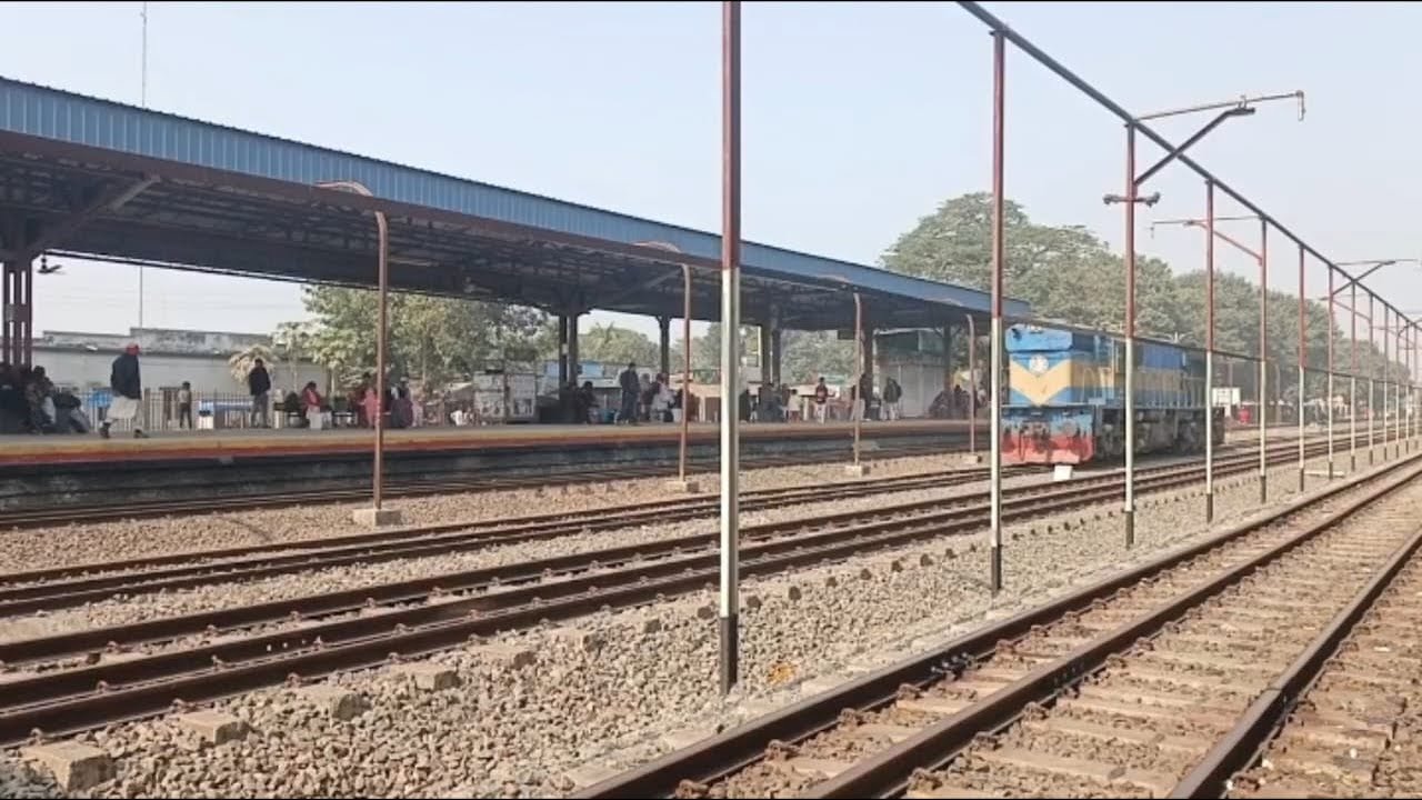 A train engine stands at this railway station from a long time ago