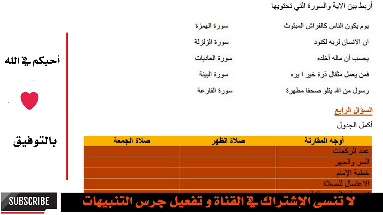 امتحان الفصل الأخير في مادة التربية الإسلامية لتلاميذ السنة الثالثة ابتدائي الجيل الثاني 2018