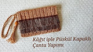 Kağıt iple Püskül Kapaklı Clutch Çanta/Portföy Çanta