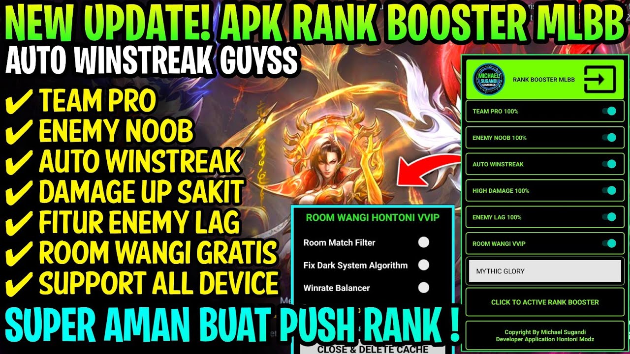 UPDATE‼️APK RANK BOOSTER MOBILE LEGENDS TERBARU 2026 ANTI BANNED PATCH M7 AUTO WINSTREAK ROOM WANGI