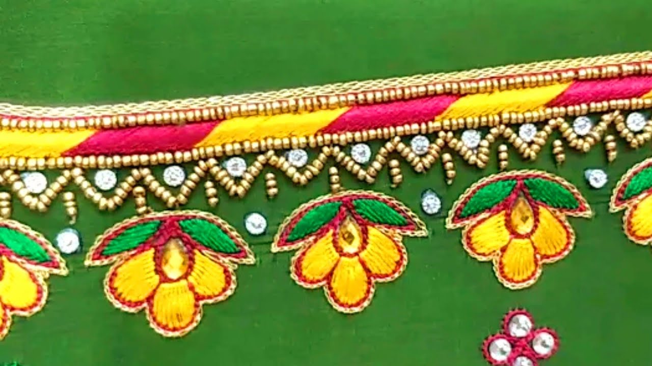 Aari work with normal needle stitch