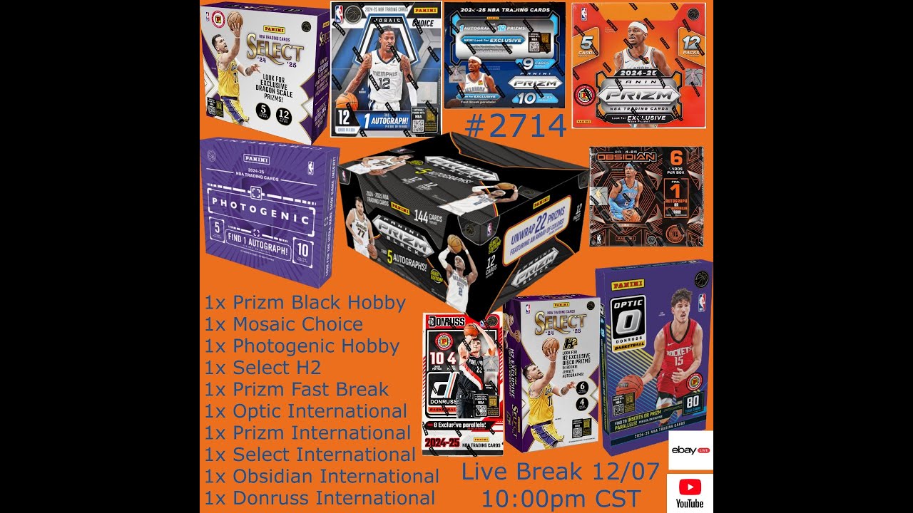 12/07 - 2024-25 PRIZM BLACK OPTIC MOSAIC SELECT NBA - 10x Box Hobby Mix 