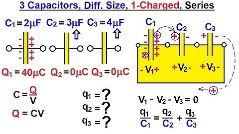 Physics - E&M: Dis- and Re-Connecting Capacitors (8 of 16) 3-Cap., Different Size, 1-Charged, Series