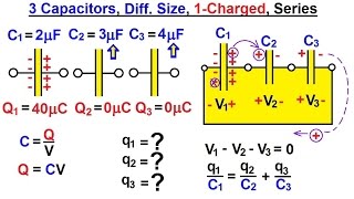 Physics - E&M: Dis- and Re-Connecting Capacitors (8 of 16) 3-Cap., Different Size, 1-Charged, Series