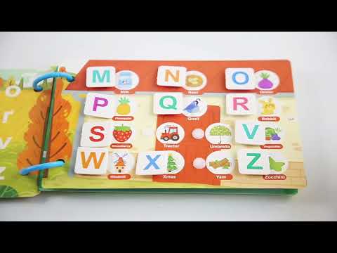 Розвиваюча книжка з фігурками на липучках, бізі-бук Hello!Alphabet, інтерактивна книга для розвитку логіки та мовлення, видео 1