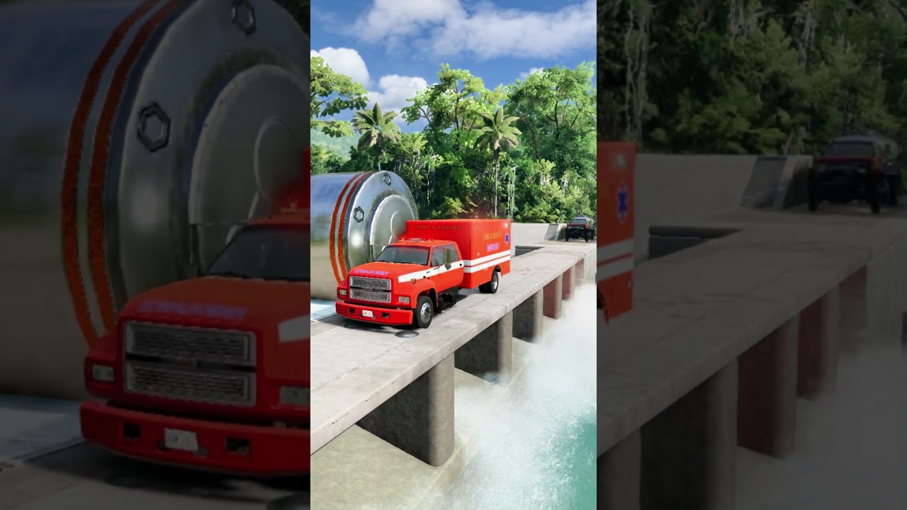 School Bus Leads Police & Cargo Vans Into Bollard Trap 💥 beamng drive shorts