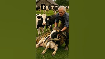 Brave man rescue baby cow from giant python#animals #funny #shorts#wildlife