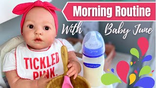 Reborn Baby June: Feeding Breakfast &amp; Changing Outfit For The Day.