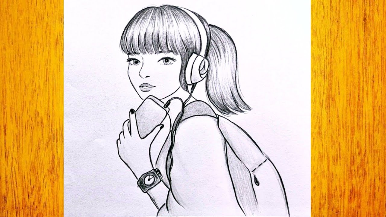 Como dibujar una chica con auriculares / Dibujos fáciles paso a paso /  Tutorial de dibujo a lápiz - YouTube