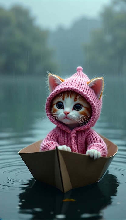 Serene Kitten in a Stormy Lake #kitten #hyper-realistic #stormy