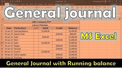 how to create general journal, debit credit ledger account 2, with running balance #excelformulas