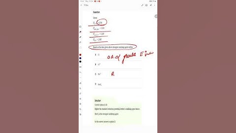 Based on the data given above strongest oxidising agent will be: