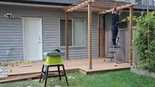 Building Home Deck; Took half day to prepare the lumbers and 1 day to build. This is a 10x8 = 80 sq/ft Garden Arbor for the Grape 