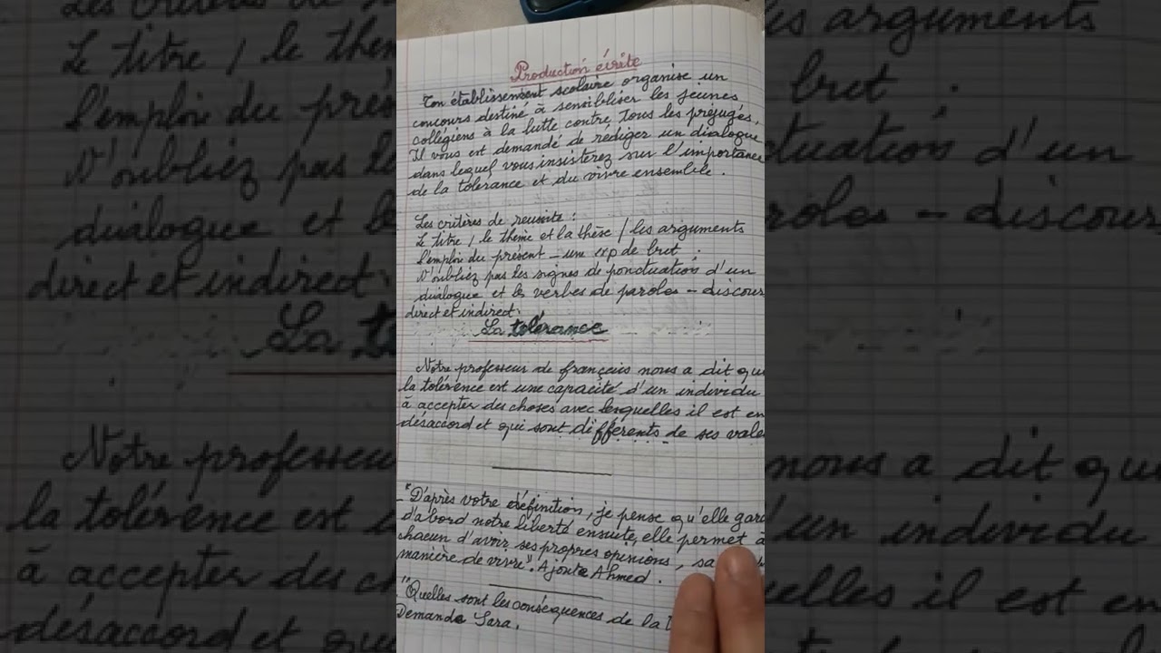 4èmeAM:Production écrite:La tolérance