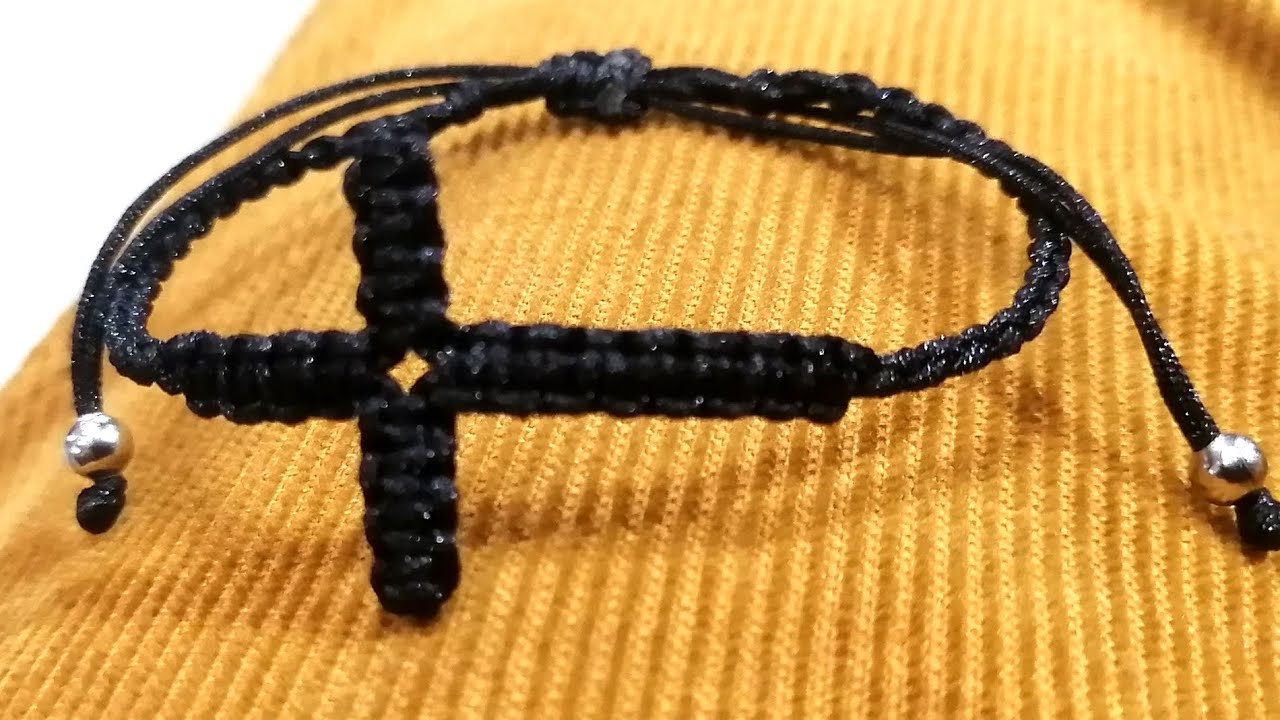 Pulcera, con cruz, en trenzas y nudo plano, en hilo chino, fácil de realizar, Parte # 1
