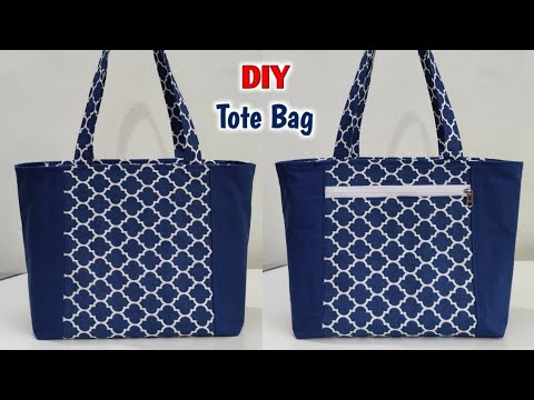 SHOPPING BAG CUTTING AND STITCHING | DIY Zippered Tote Bag Sewing ...