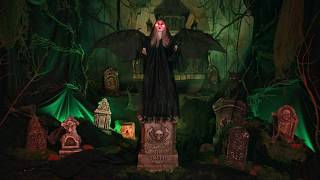 Haunted Hill Farm 3-ft. Creepy Girl Rising From Tombstone with Animated Wings Animatronic