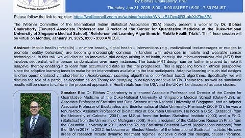Reinforcement Learning Algorithms in Mobile Health (mHealth) trials. Bibhas Chakraborty, Duke-NUS.