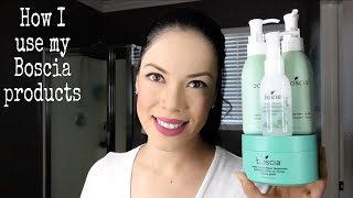 How to use Boscia Make up break up oil, cleansing gel, exfoliating peel gel and moisturizer.