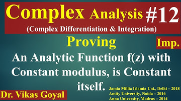 Complex Analysis #12 (Imp.) | Proving another Expression on being Analytic Function