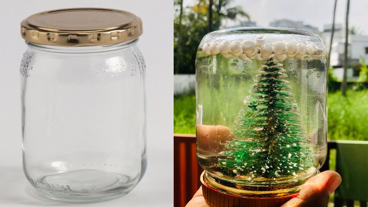 How to make snow globe from glass jar - YouTube