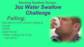 Yale Swallow Screen: Steps to complete, and pass/fail criteria Nursing Swallow Screen
