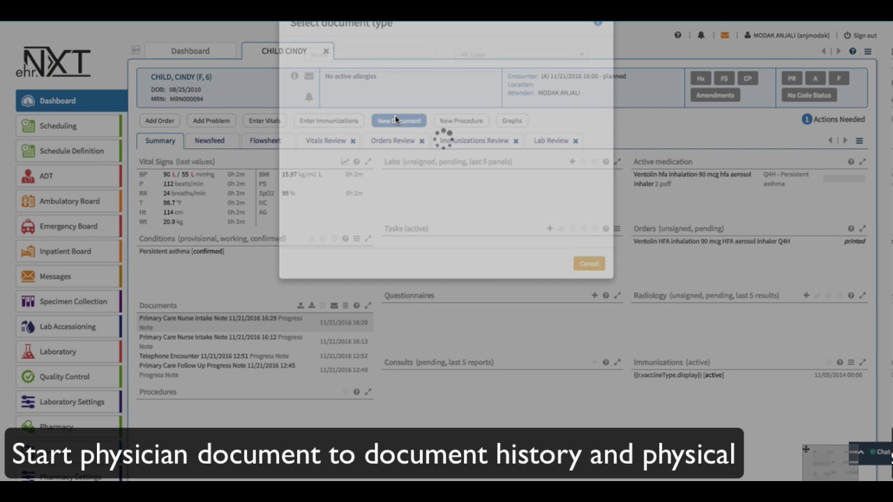 ehr.NXT Pediatric Visit