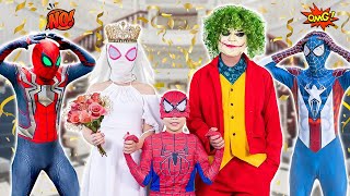 What If ALL COLOR SPIDER-MAN In 1 House? KID SPIDER MAN \& KID JOKER Rescue Kidnapped Bride