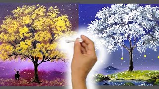 2 ideas and techniques for painting beautiful trees/ Acrylic Painting Landscape for Begnners