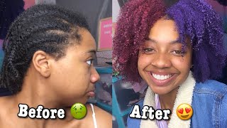 DYING MY 4C TYPE HAIR PURPLE AND RED WITH MOFAJANG HAIR WAX | Vibequeeen !