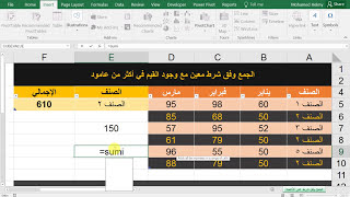 الجمع وفق شرط مع وجود القيم في أكثر من عامود #95 - إكسل