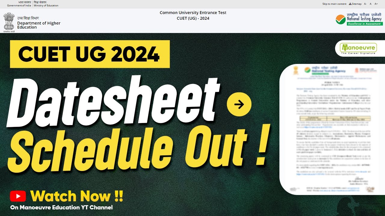 CUET UG 2024 - Datasheet / Schedule Out! | Exam Date Out As Per Paper ...