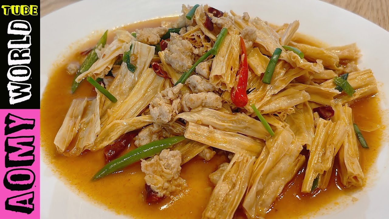 Stir-Fried Tofu Skin with Chilies | Stir-fried bean curd stick with Chili Recipe | Thai Recipes