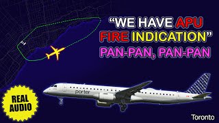 PAN-PAN. APU FIRE indication after takeoff. Porter Embraer E195-E2 returns to Toronto. Real ATC
