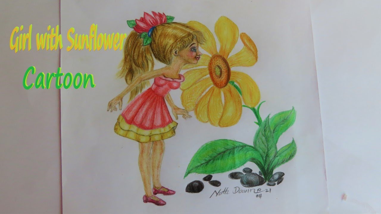 Girl with Sunflower Cartoon / Nuth Davin Drawing Arts