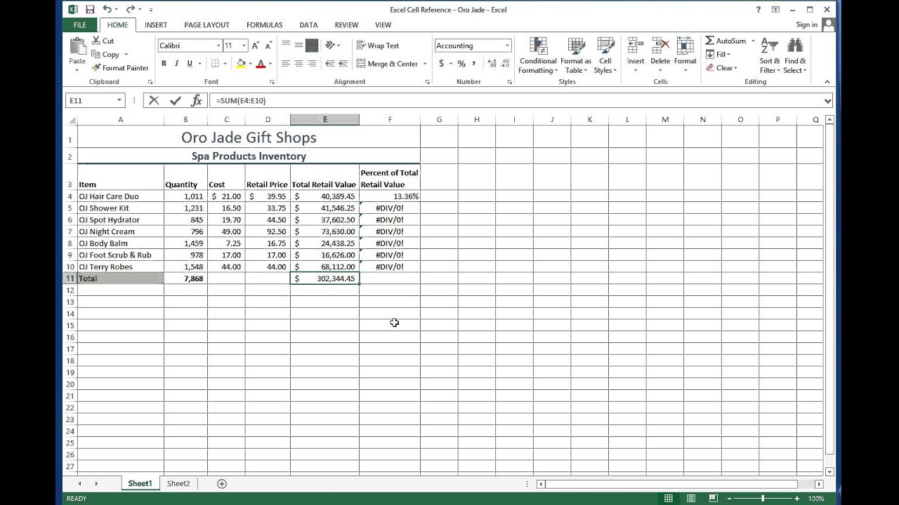 absolute cell reference excel 2013