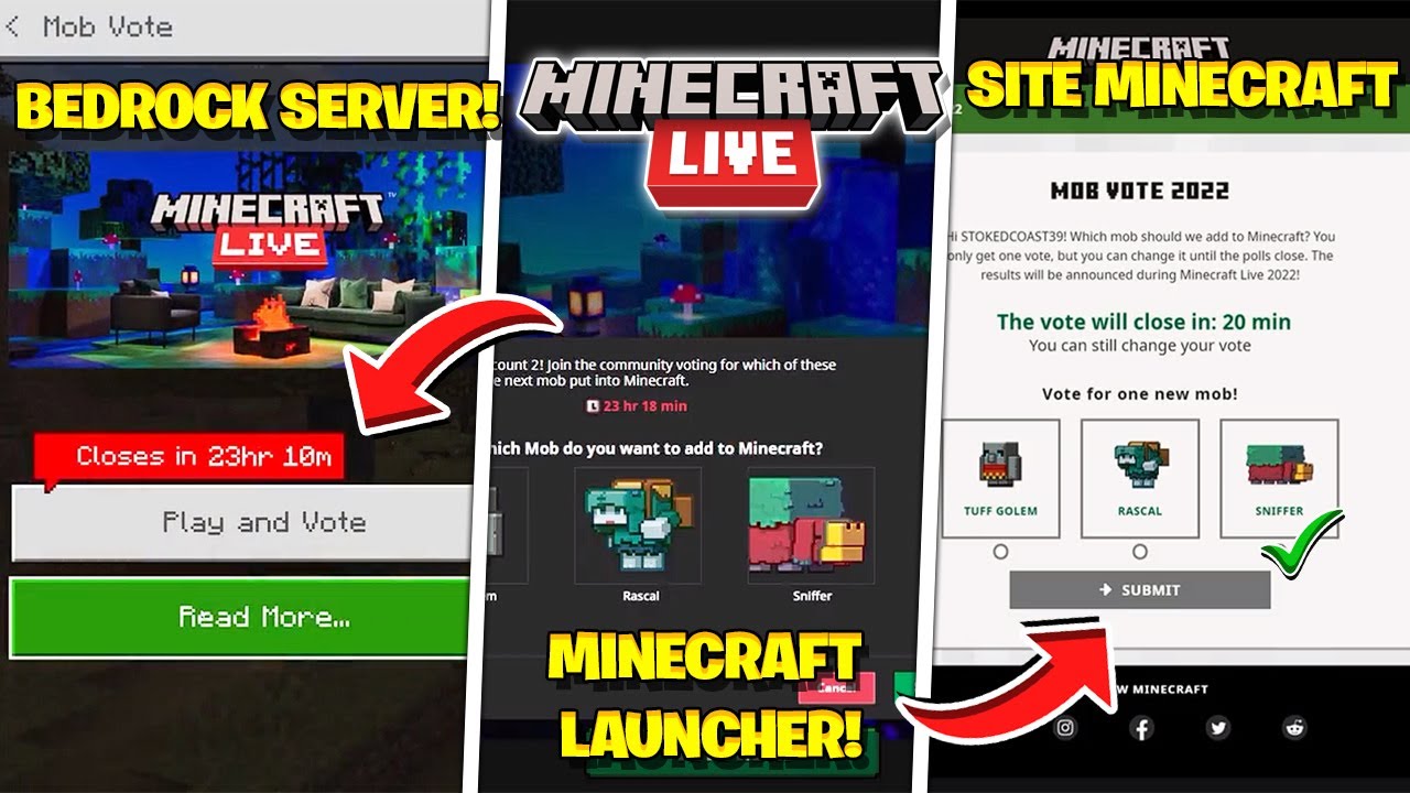 MINECRAFT LIVE - E SE EMPATAR A VOTAÇÃO TODOS OS MOBS PODEM SER